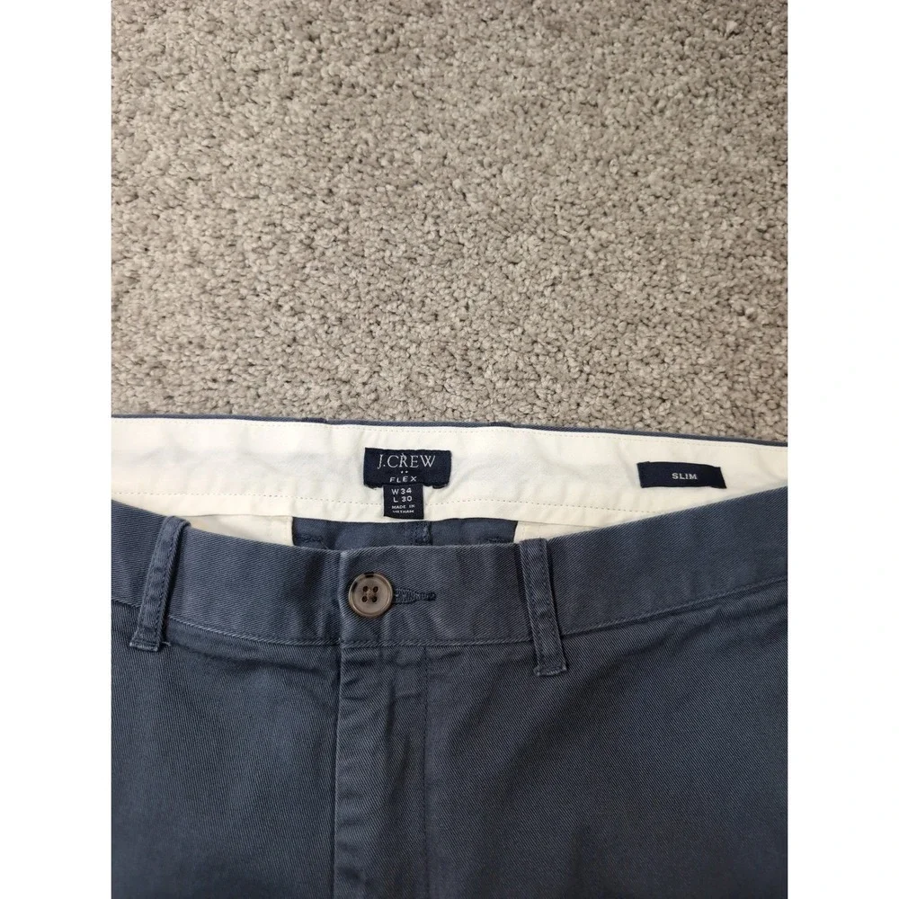 J.Crew Flex Slim Chino Pants Mens 34x30 Blue‎ Grey Stretch Cotton Trousers
